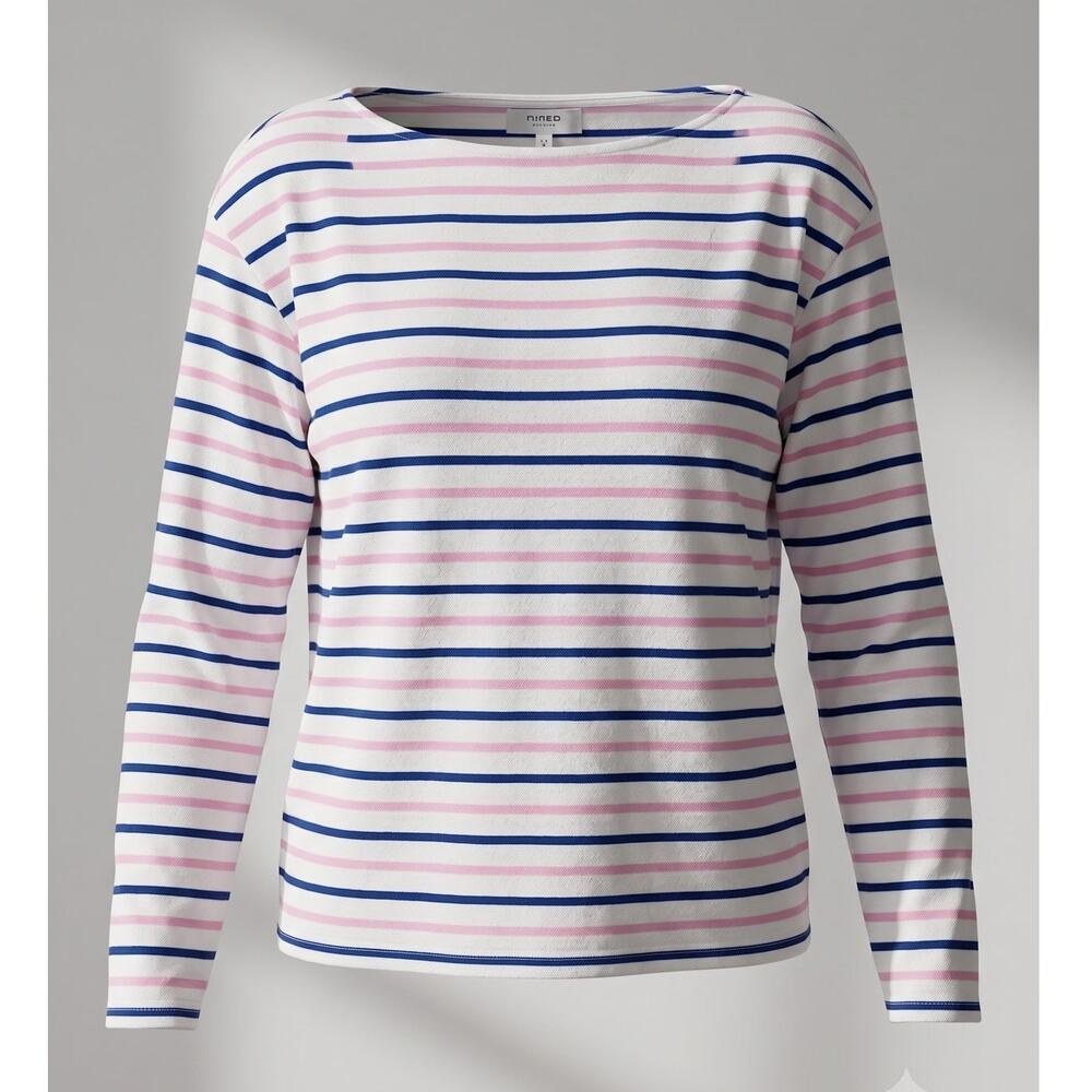 & Other Stories Women's 8 Nautical Coastal Minimalist Striped Long Sleeve Tee